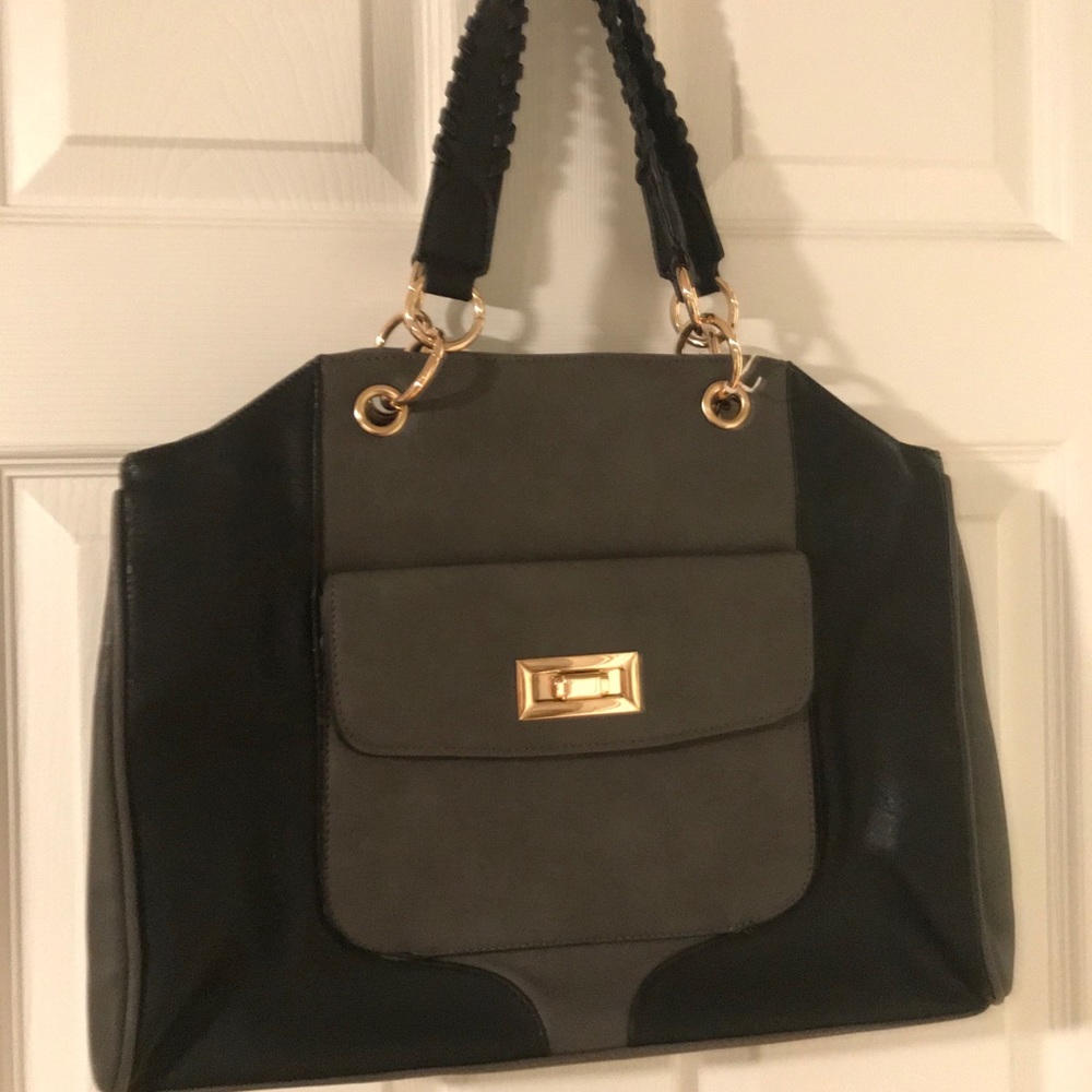 Large Gray/Black Leather Segolene Paris Handbag